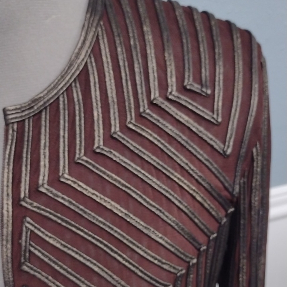 Brown Geometric Pattern Blazer With Textured Fini… - image 3